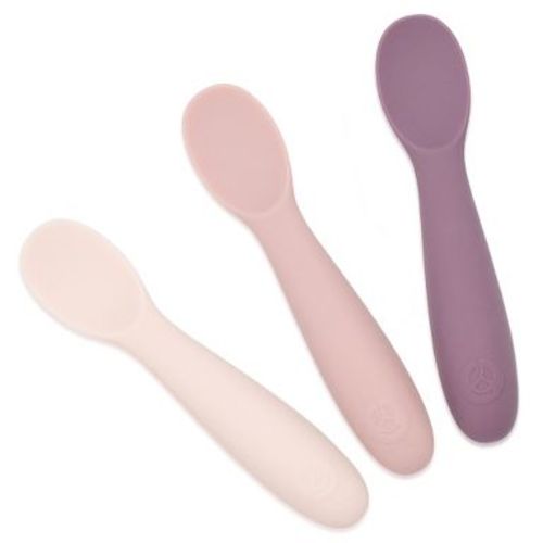 WeeSprout Baby Spoons for Self Feeding 6 Months +, 3 Pack + Carrying Case - Matte Pink, Purple, Blush Pink