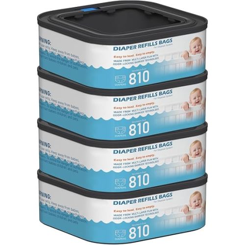 Jumbo Square Refills Disposal Bags Refill Compatible with Diaper Genie Classic, Compact, Premier and Select Pails, Hold Up to 810 Newborn-Sized Diapers Per Refill, 4 Packs