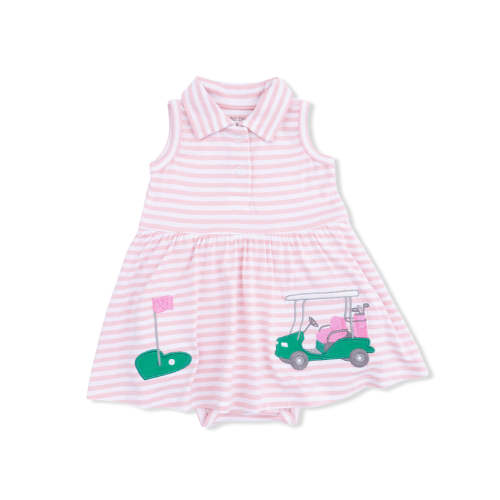 Polo Tennis Bodysuit Dress, Pink Striped Golf
