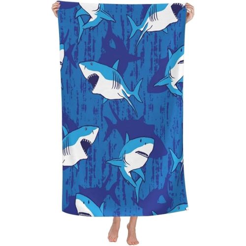 COMFAR Cute Shark Microfiber Beach Towel for Boys, Personalized Beach Towels for Kids, Sand Free Beach Towel Sandproof, Quick Dry Pool Towel 30"x 60"