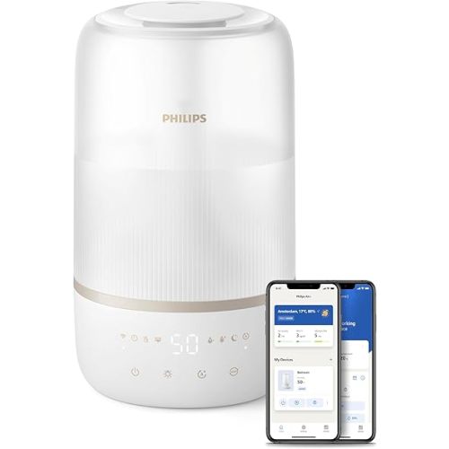 Philips Smart Humidifier - Compact but Powerful with Sky High Mist, Up to 32 Hours Runtime, 3 Litre Water Reservoir with Top Fill, for (Bed) Room up to 38 m² (HU1509/00)