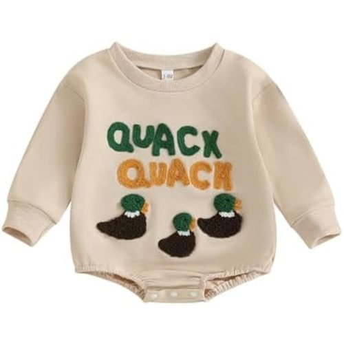 Baby Boy Hunting Outfit Duck Embroidery Baby Romper Long Sleeve Crew Neck Bodysuit Newborn Infant Fall Clothes