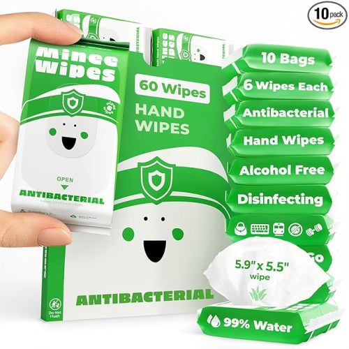 Impossibly Compact Travel Antibacterial Wipes Hand Sanitizer - 99% Water and Aloe - Safe for Sensitive Skin, Hand Wipes - Travel Essentials For Adults & Kids, 10 Pack Total 60 Wipes