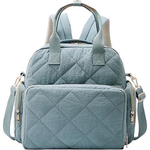 Tristan Hime Quilted Diaper Bag Backpack, Multi-Pocket Design with Shoulder Strap, Large, Muted Blue