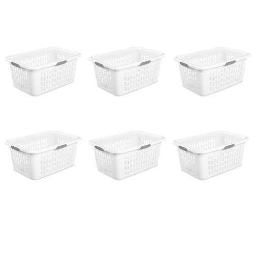 Sterilite 2 Bushel Laundry Basket, Large Plastic Laundry Basket with 4 Comfort Grip Handles, White, 6 Pack