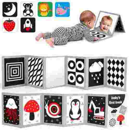 Black and White Baby Toys for Infants, Tummy Time Mirror for Babies 0-6 Months, Infant Gifts, High Contrast Toys for Newborns