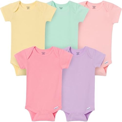 Gerber Unisex Baby 5-Pack Solid Onesies Bodysuits Shirt, Pink, 0-3 Months