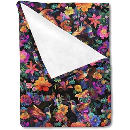 Colorful Hummingbirds Flowers Baby Blankets for Girl Boy Spring Birds Blossom Garden Receiving Swaddle Blankets Animals Floral Soft Flannel Newborn Toddler Nursery Crib Bed Blanket 30x40