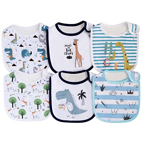Maiwa 6 Pack Waterproof Cotton Baby Bibs for Girls Boys for Drooling Eating with Snaps