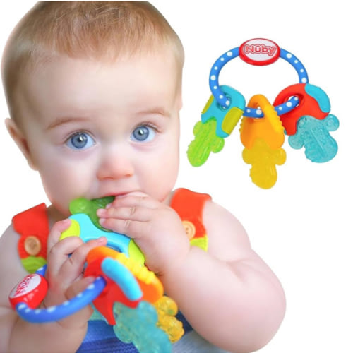 Nuby Ice Gel Teether Keys - Silicone Soothing Baby Teether Toys for Infants - Gentle for Sore Gums Colorful and Fun Toys - Safe and Durable Infant Baby Teething Toy - Blue