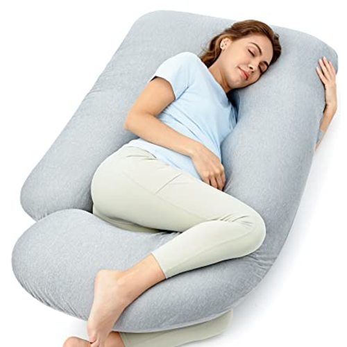 Momcozy Pregnancy Pillows with Cooling Cover, U-Shaped Full Body Maternity Pillow for Side Sleepers 57 Inch - Support for Back, Hip, Belly, Legs for Pregnant Women