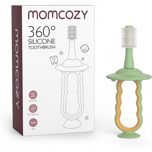 Momcozy Baby Toothbrush, Toddler Toothbrush 1-2, Infant Tooth Brush 6 to 12 Months and up, Oral Cleaner, Baby Tongue Cleaner, Green