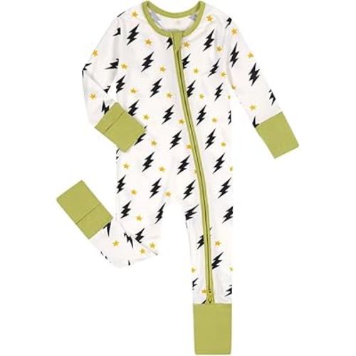 Teach Leanbh Unisex Baby Bamboo Viscose Pajamas with Mittens and Feet Cuffs 2 Way Zipper Long Sleeve Romper Sleep and Play