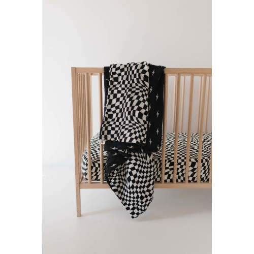 forever french baby Muslin Crib Sheet | Black & White Wavy Checkerboard