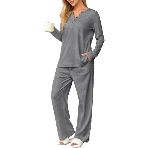 OUGES 100% Cotton Womens Maternity Nursing Pajamas Sets 2 Piece Pregnancy Delivery Postpartum Lounge Pjs with Pockets
