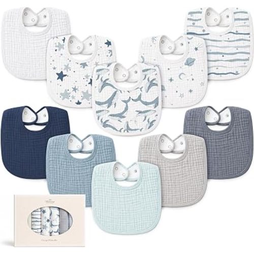 Konssy 10-Pack Muslin Baby Bibs for Drooling and Teething
