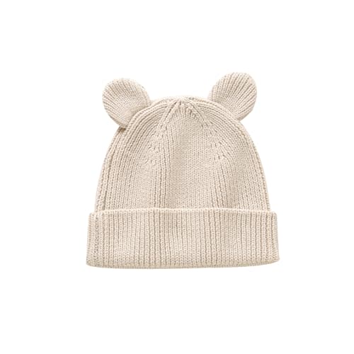 Hadetoto Cotton Baby Beanie Winter Knitted Hat with Bear Ear for Infant Toddler Boys Girls Soft Warm Skull Cap