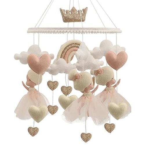 Ballerina Princess Baby MobileTulle Skirt Crib Mobile Rainbow Cloud Nursery Decor Felt Ballet Dancer Mobile