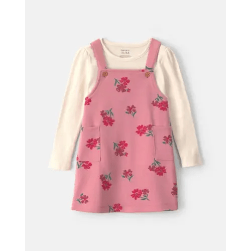 Baby Girl Floral French Terry Long-Sleeve Dress Set - Pink/Cream | Carter's