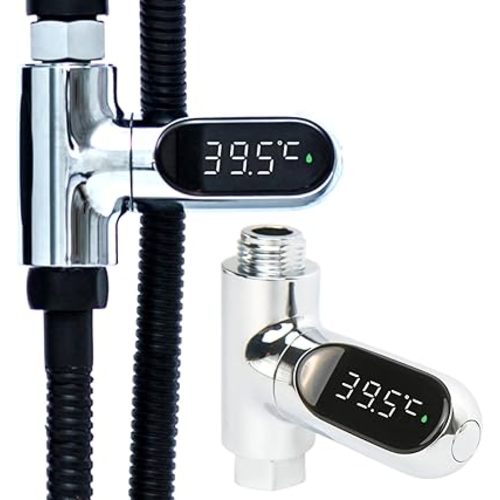 Shower Thermometer Led Digital Display Instant-Read Thermometers for Bath Water Flow Power Generation 360°Rotating Screen for Home Bathroom Kitchen for Baby/Adult Fahrenheit/Centigrade Display