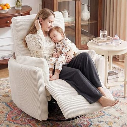 BOSMILLER 360° Swivel Recliner Chair,Nursing Rocking Chair with 2 Pillows for Adutlts,Comfy Rocker Recliners with High Back for Nursery,Living Room,Bedroom