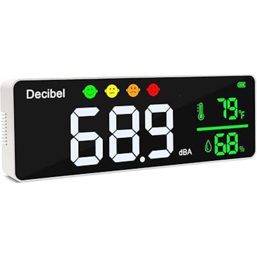 Decibel Meter Wall Hanging Sound Level Meter 11 inch Large LED Display Noise Temperature Humidity Meter with Alarm Icons Indicator Wide Applications for Classroom, Studio, Home, Factory