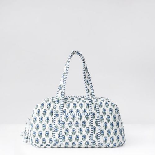 Block Print Duffle Bag -- Blue Flower