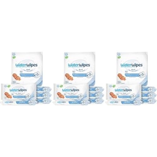 WaterWipes Sensitive+ Newborn & Baby Wipes, 3-In-1 Cleans, Cares, Protects, 99.9% Water, Unscented & Hypoallergenic, 900 Count (15 Packs)