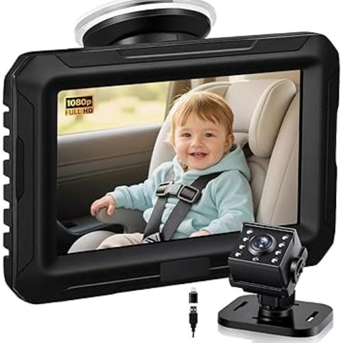 Zacro 1080P Baby Car Mirror Camera for Rear Facing Seat, USB/Type-C Port 4.3" Backseat Headrest Carseat Camera Monitor with HD Night Vision for Baby Safety in Car, 150° Wide View Angle, 360° Rotatable