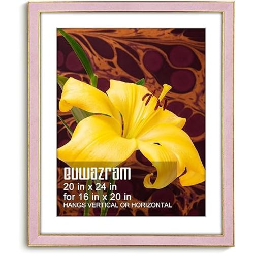 Suede 20x24 Frame - Single Frame, Christmas Elegant Pink 20 x 24 Poster Frame with Mat for 16x20, 20x24 Picture Frames for Artwork, Puzzles, Photos and Movie Posters