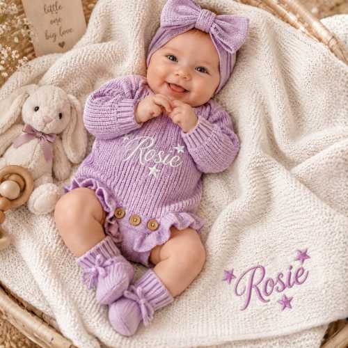 Personalized Baby Romper with Blanket, Custom Embroidered Romper Set, Baby Shower Gift, Newborn Gift, Coming Home Outfit, Birthday Gift