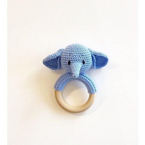 Handmade Crochet Elephant Rattle: Cotton Baby Teether, New Mom Gift