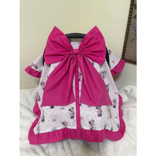 Handmade Minnie Mouse Baby Canopy, Pink Car Seat Cover, Statement Bow, Baby Girl Gift
