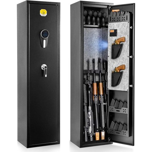 BlackSmith 6 Long Gun Safe for Rifle Pistols Home - Quick Access Handgun Safe with Keys Keypad Wall Mount Large Gun Cabinet with Pistol Rack Pockets Rifle Racks Ammo Storage