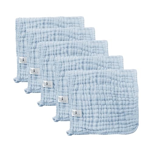 6 Pack Organic Cotton Muslin Burp Cloths 100% Cotton Muslin Cloths Large 20''x10'' Extra Soft and Absorbent Baby Burping Cloth 6-Layer Ultra-Absorbent - Blue
