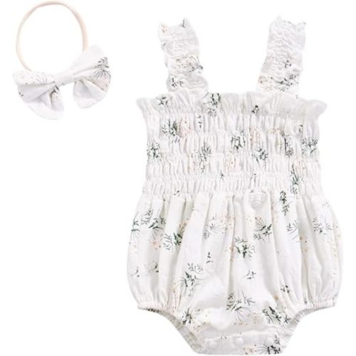 Newborn Baby Girl Bodysuit Sleeveless Halter Frill Romper One-piece Jumpsuit with Headband Summer Clothes Set
