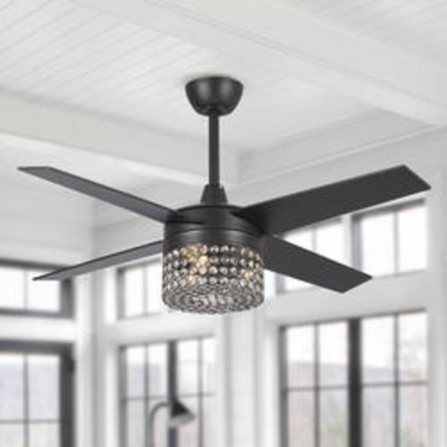 Parrot Uncle 48" Matte Black Crystal Indoor Ceiling Fan