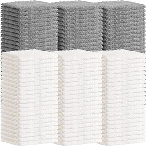 Newwiee 120 Pack Baby Washcloths 9 x 8 Inch Coral Fleece Baby Rags Microfiber Soft Small Towels Absorbent Wash Cloth for Newborn Infants Toddlers Face or Body(Gray, White)