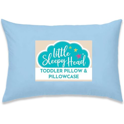 Little Sleepy Head Toddler Pillow with Pillowcase 13x18 - Kids Pillow for Sleeping - Toddler Pillow - Better Neck Support Ergonomic Pillow and Toddler Pillowcase - Best Pillows for Kids (Blue)