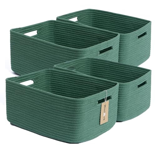 MiniArk Large Storage Baskets for Organizing, Closet Shelf Baskets for Clothes Blanket Towels, Baby Nursery, Toy Bins Box, Woven Rope Baskets, 17 x 13 x 7.5”, 4 Packs Green