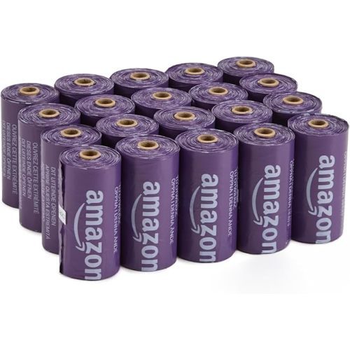 Amazon Basics Dog Poop Leak Proof Bags with Dispenser and Leash Clip, Unscented, 13" x 9" Large Size, 300 Count