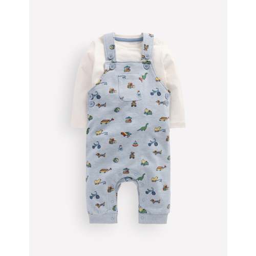 Jersey Overalls Set-Blue Marl Playroom Print
