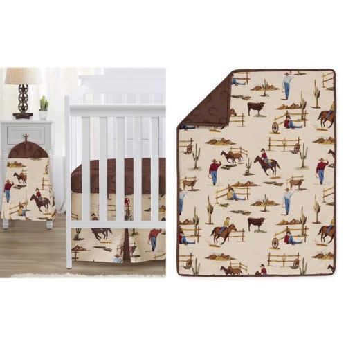 Sweet Jojo Designs Boy Baby Crib Bedding Set - Wild West Cowboy Brown Red Blue 4pc