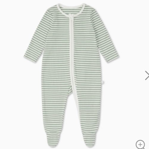 Sage Stripe Ribbed Clever Zip Sleepsuit Sage Stripe / Newborn