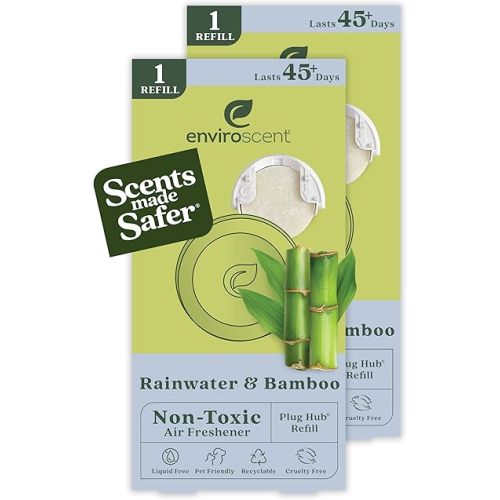 Enviroscent Non-Toxic Air Freshener Paper Refills - Compatible with Enviroscent Plug Hub® Warmer Kit - Home Fragrance Lasts Up to 90 Days - Rainwater & Bamboo Scent (Pack of 2)