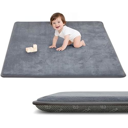 ACOMOPACK 1.3" Thick Baby Play Mat for Floor 50x50"-Memory Foam Water-Repellent Playpen Mat for Tummy Time,Non-Slip Soft Velvet Nursery Rug for Kids,Toddlers,Infants Crawling（Grey）