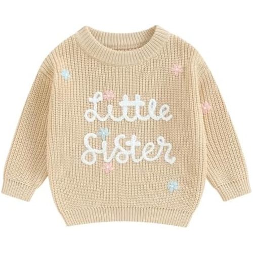 Toddler Baby Girl Boy Long Sleeve Knit Sweater Brothers Sisters Letter Embroidery Round Neck Pullover Fall Winter Tops