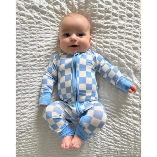 Baby Boy Blue Checkered Bamboo Sleepsuit, Newborn Zipper Romper , Baby  romper pajamas, Baby Soft Pajamas, Baby Clothes For Boys, Baby Gift