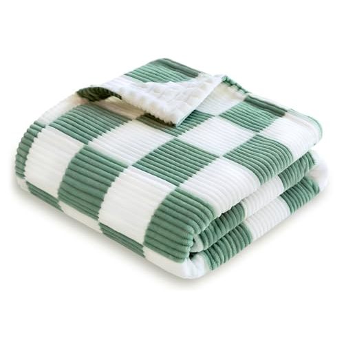 HOMRITAR Checkered Baby Blanket for Boys Sage Green Comfy Durable Corduroy Toddler Blanket with Double Layer 3D Square Grid Backing, Reversible Lightweight Bed Blanket for Infant Newborn 30 x 40 Inch