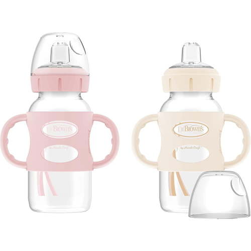 Dr. Brown’s® Milestones™ Wide-Neck Sippy Bottle with Silicone Handles Pink 2 pack